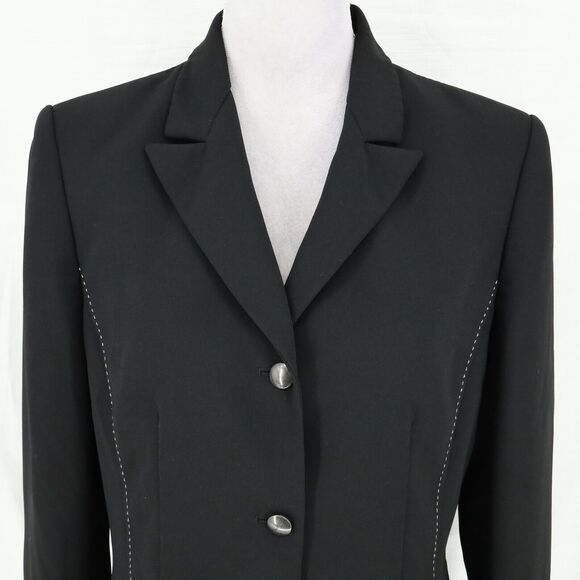 Le Suit Essentials Jacket Womens 10 Black Crepe Lined Blazer Gray Stitching - Picture 7 of 15